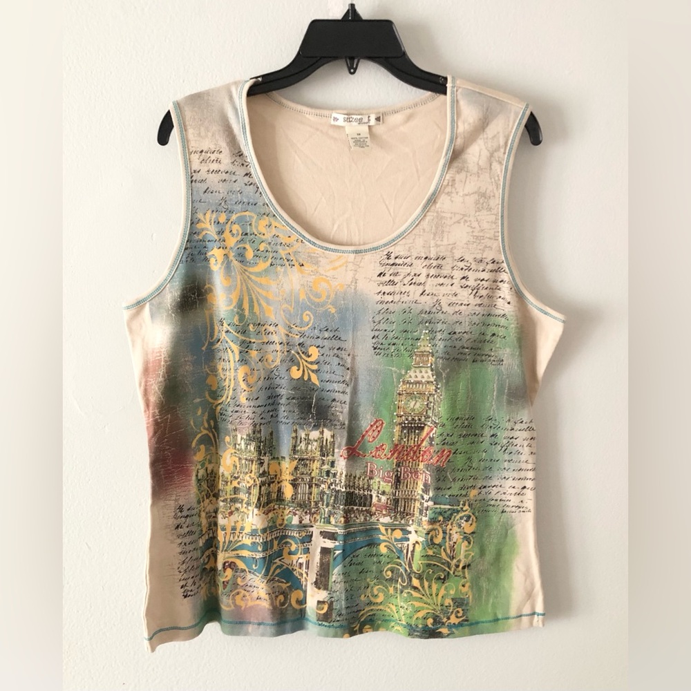 VTG Suzee T London Print Cotton Tank